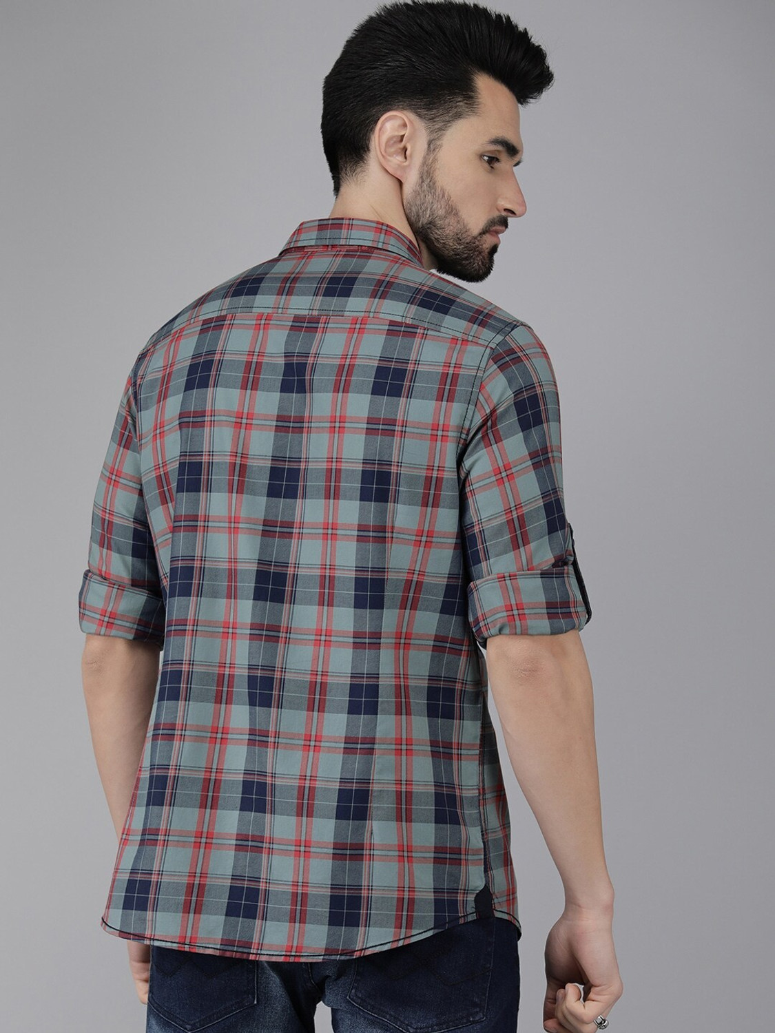 Image of Roadster Men Checkered Casual Blue Shirt