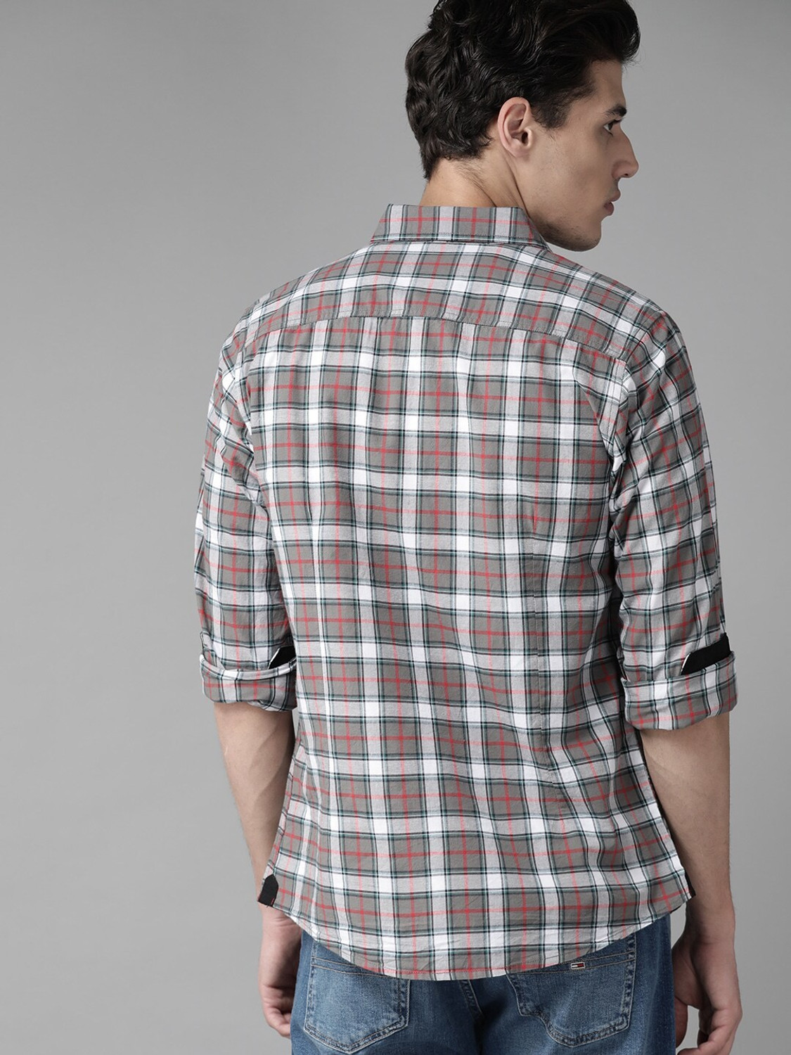 Image of Roadster Men Checkered Casual Grey Shirt