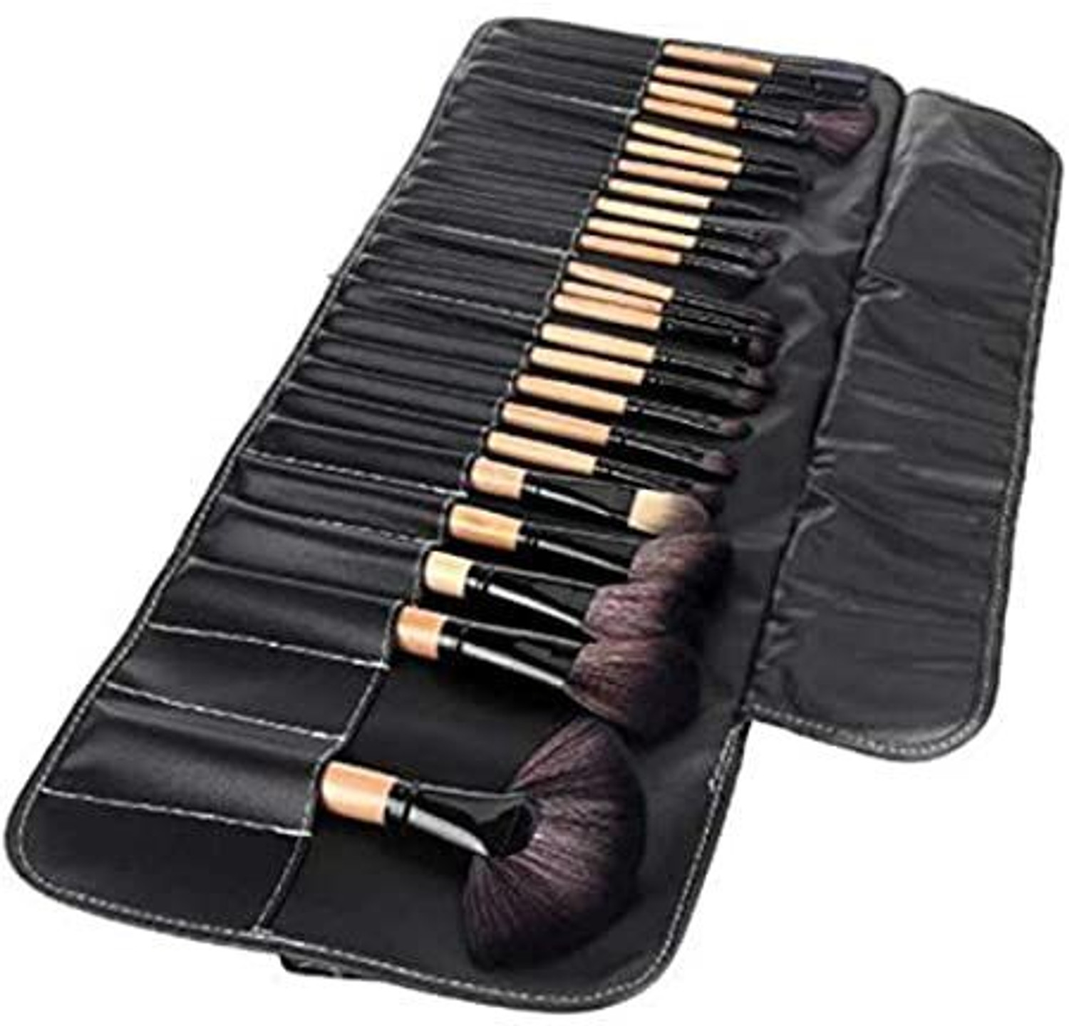 Image of Glowhouse Soft Bristle Makeup Brush Set with PU Leather Case - Black, 24 Pieces