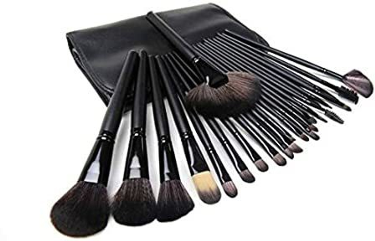 Image of Glowhouse Soft Bristle Makeup Brush Set with PU Leather Case - Black, 24 Pieces
