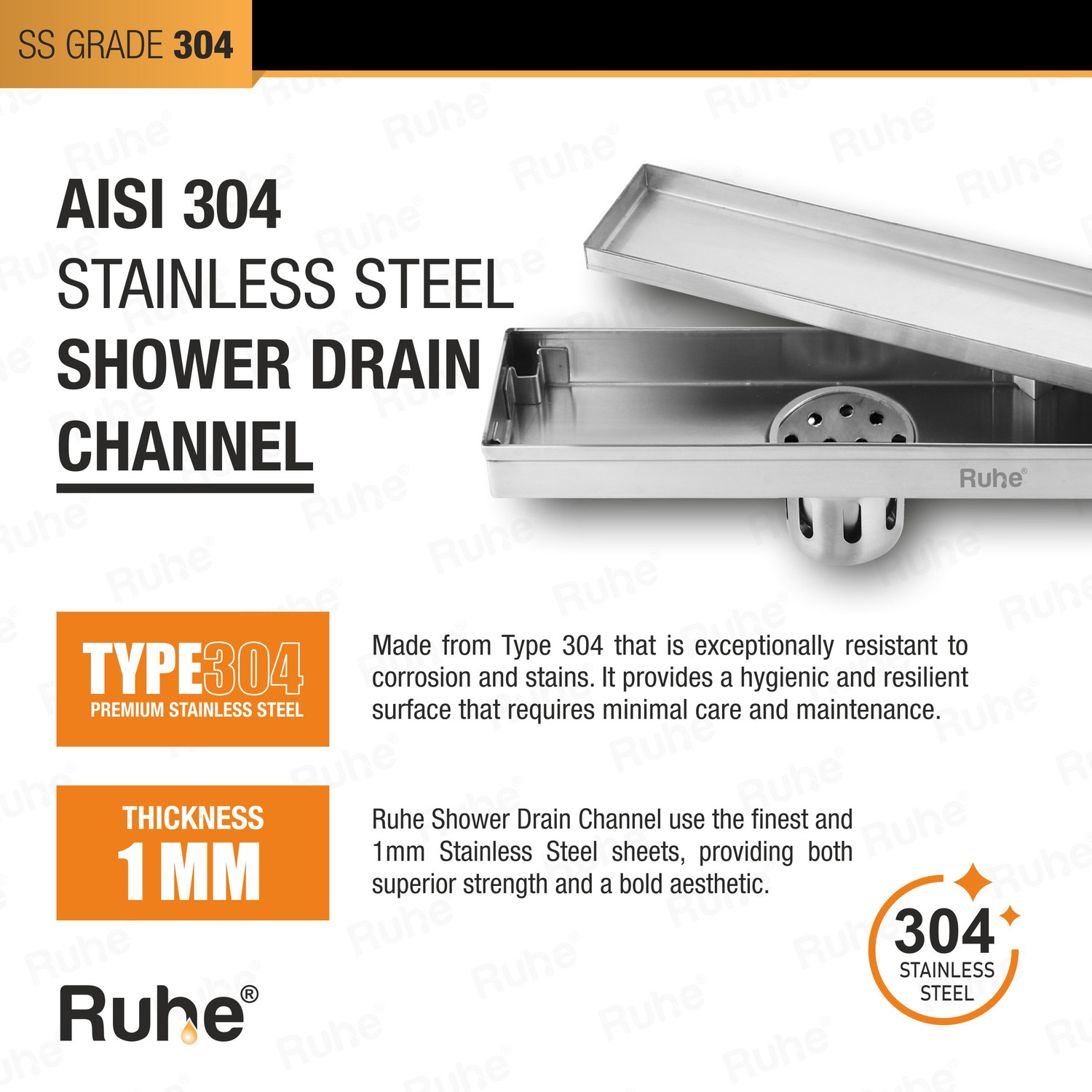 Image of RUHE Floor Stainless Steel Push Down Strainer