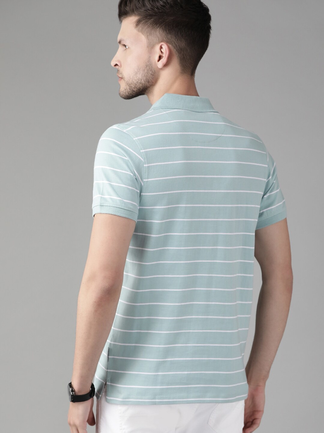 Image of Roadster Striped Men Polo Neck Blue T-Shirt