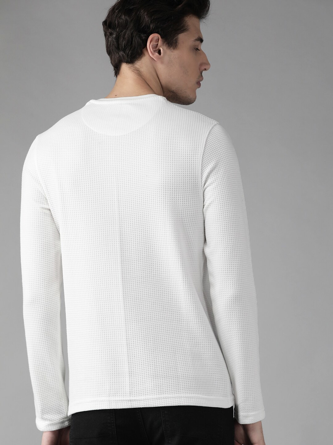 Image of Roadster Self Design Men Round Neck White T-Shirt