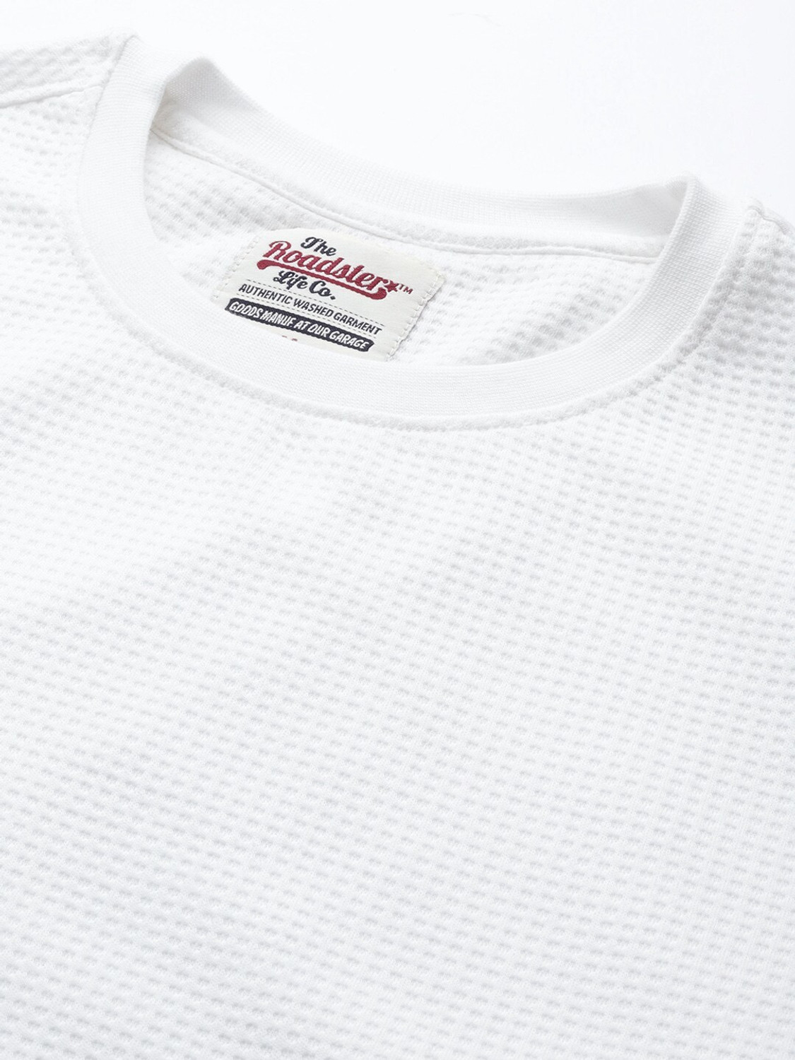 Image of Roadster Self Design Men Round Neck White T-Shirt