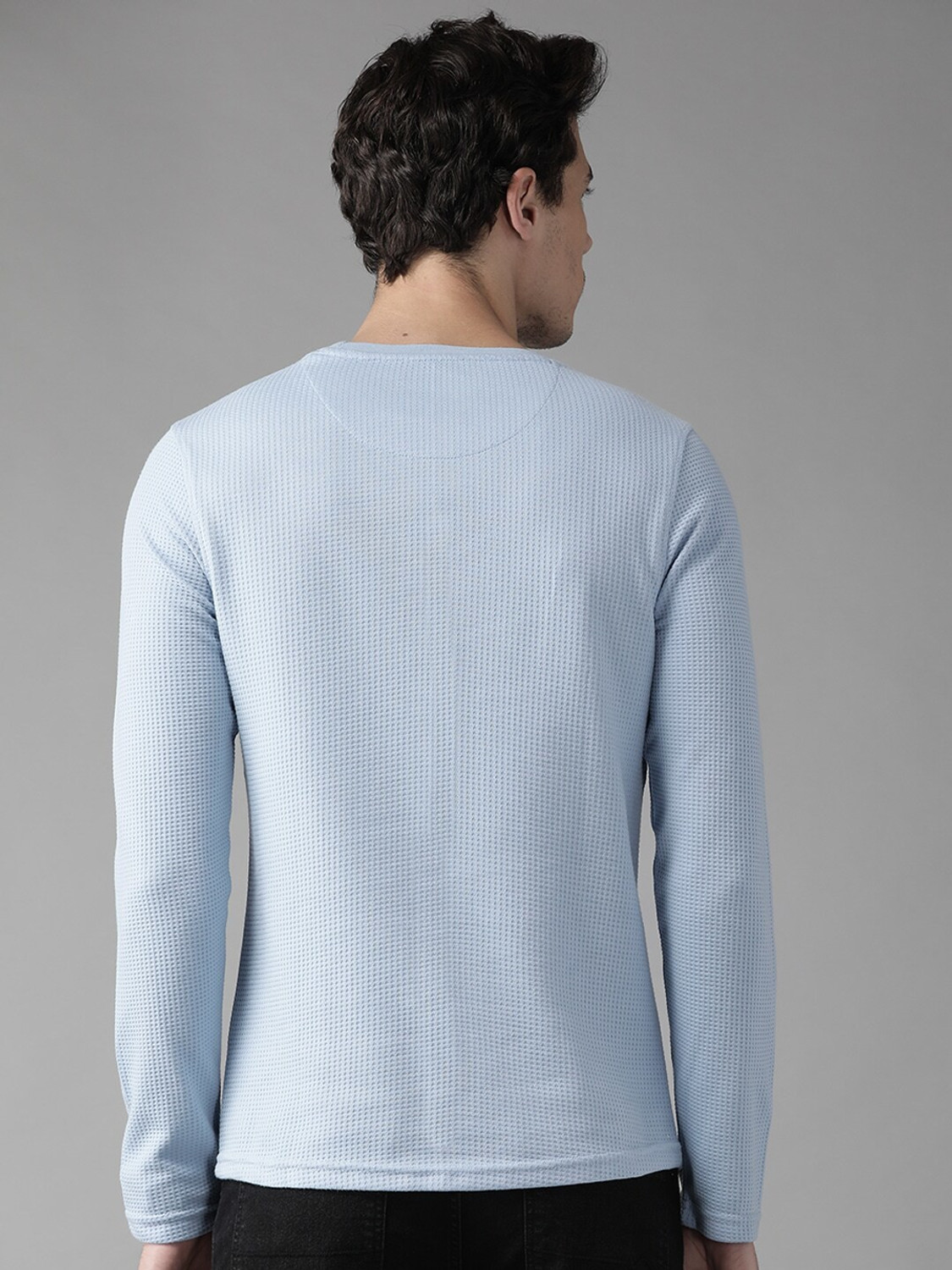 Image of Roadster Self Design Men Round Neck Blue T-Shirt