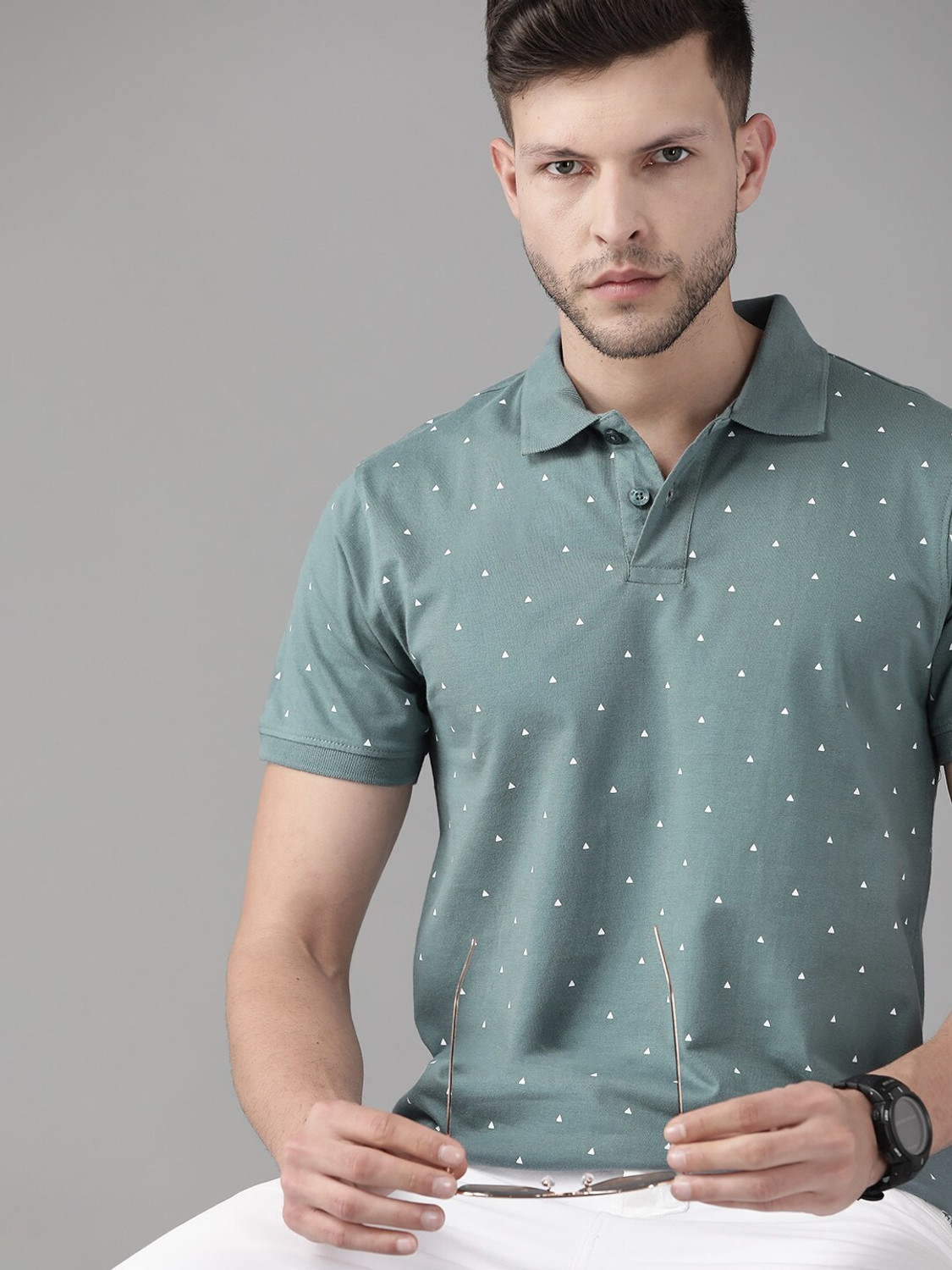 Image of Roadster Printed Men Polo Neck Blue T-Shirt