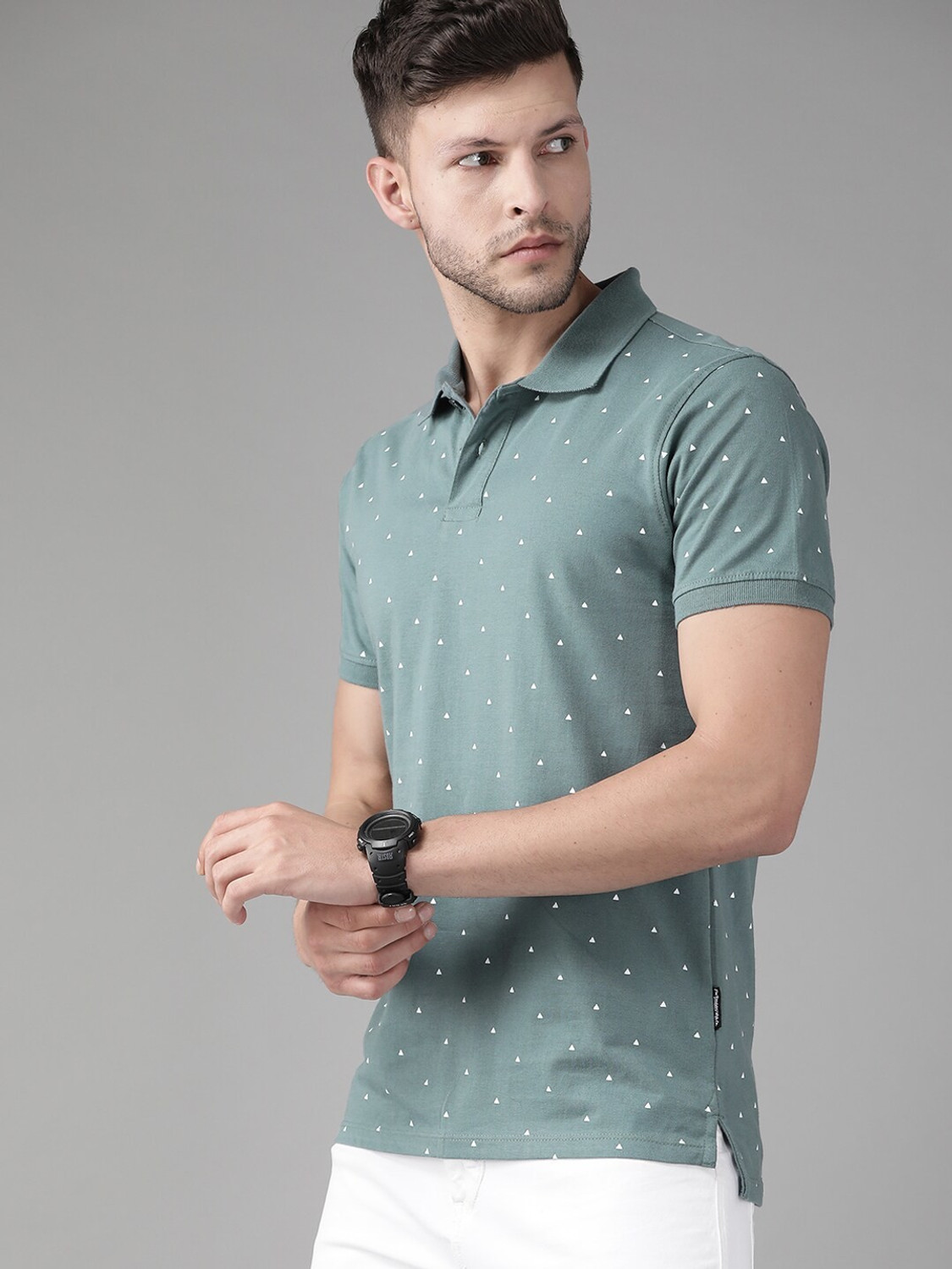 Image of Roadster Printed Men Polo Neck Blue T-Shirt