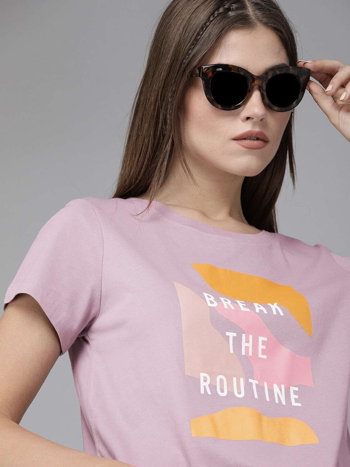Image of Roadster Printed Women Round Neck Pink T-Shirt