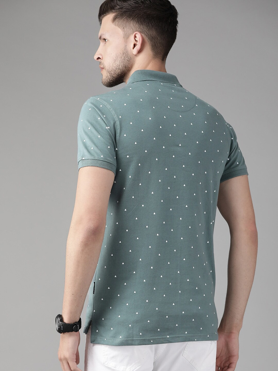 Image of Roadster Printed Men Polo Neck Blue T-Shirt