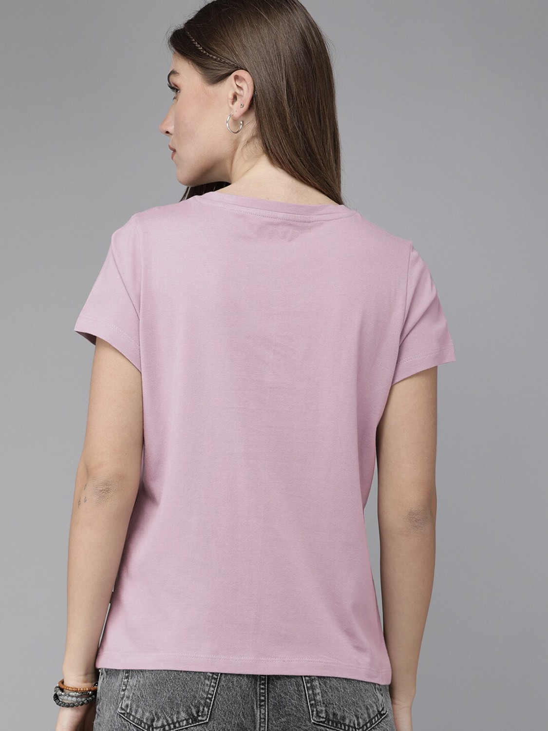 Image of Roadster Printed Women Round Neck Pink T-Shirt