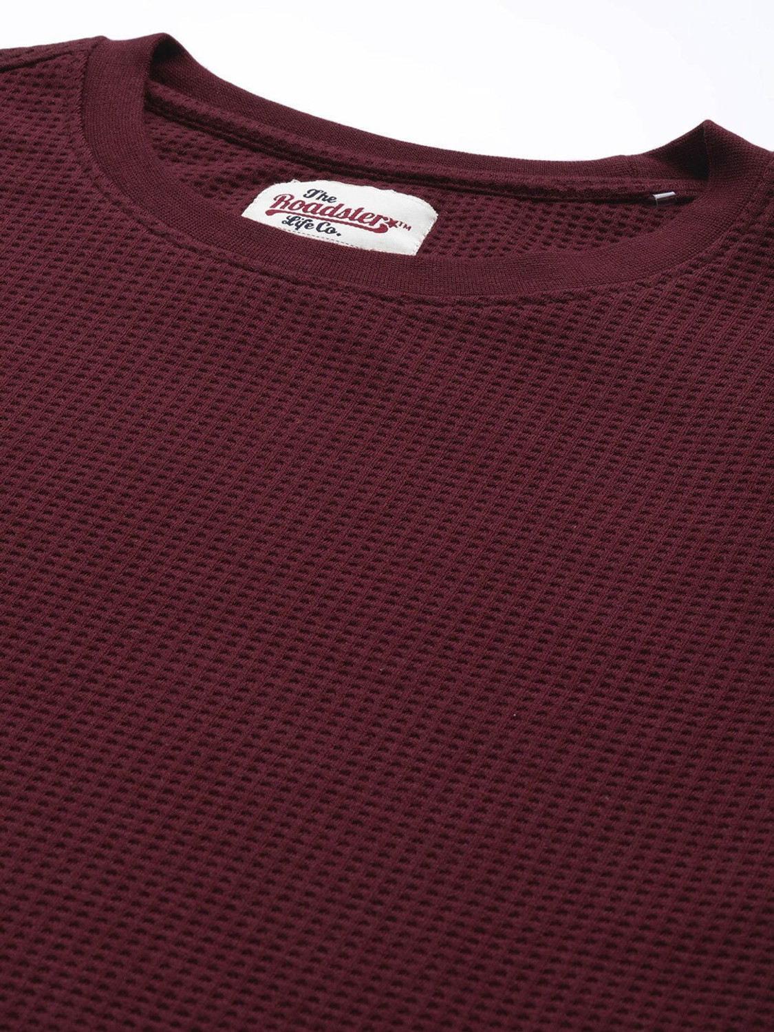 Image of Roadster Solid Men Round Neck Maroon T-Shirt