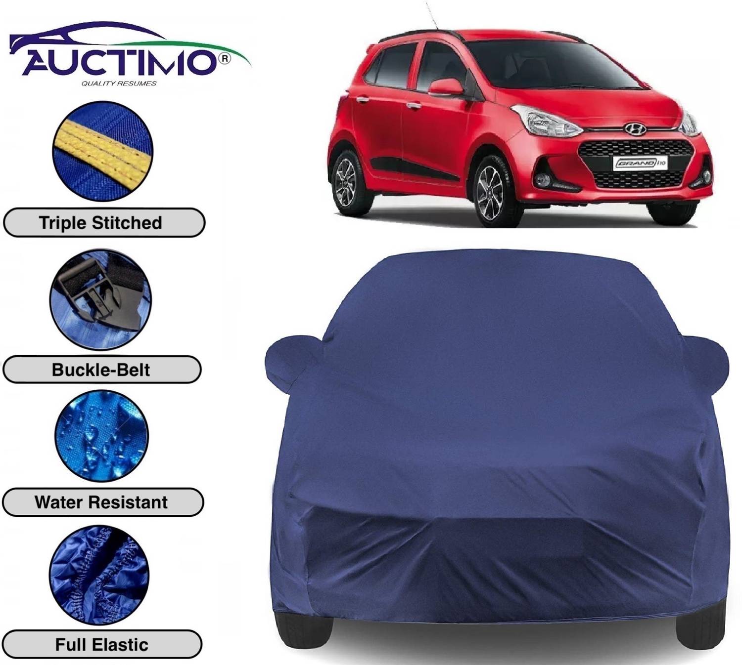 AUCTIMO Car Cover For Hyundai Grand i10 (With Mirror Pockets)