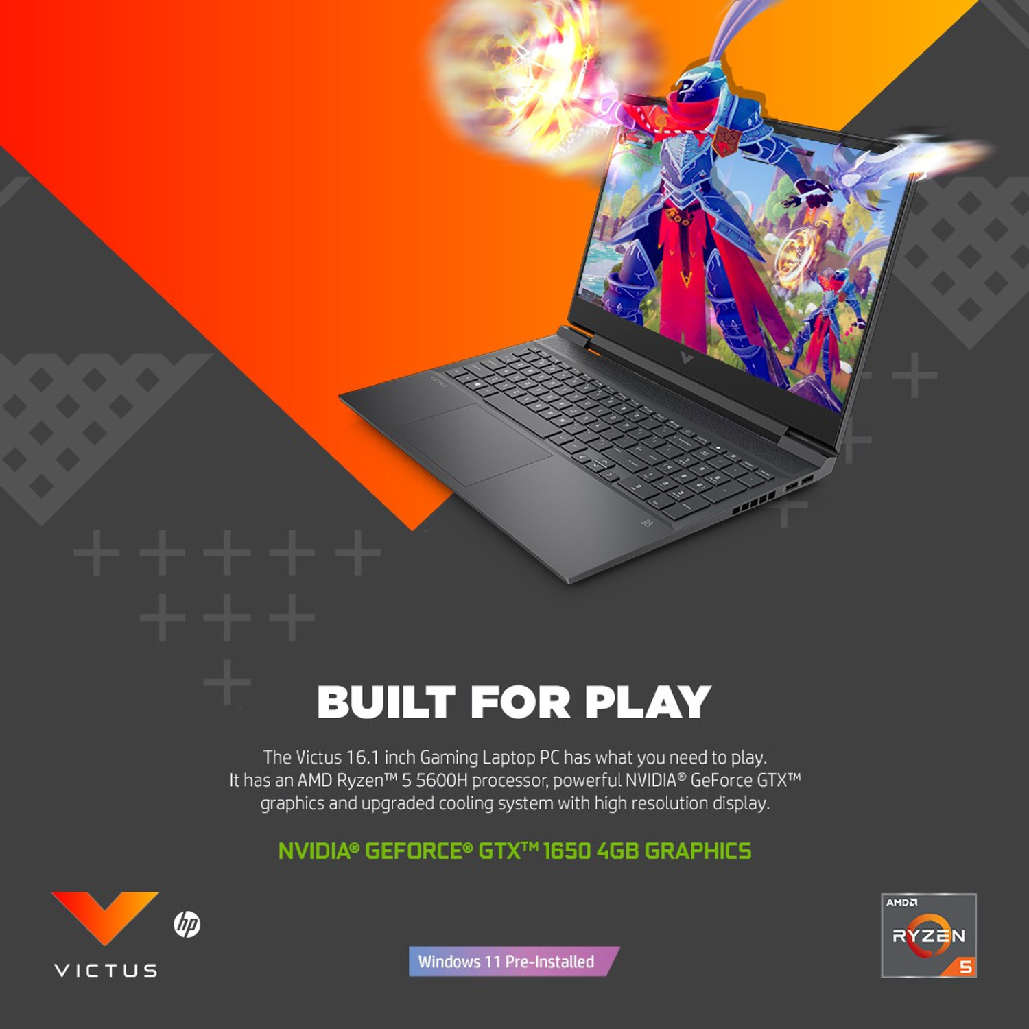 Image of HP Victus AMD Ryzen 5 Hexa Core 5600H - (8 GB /512 GB SSD /Windows 11 Home /4 GB Graphics /NVIDIA GeForce GTX 1650) 16-e0301AX Gaming Laptop