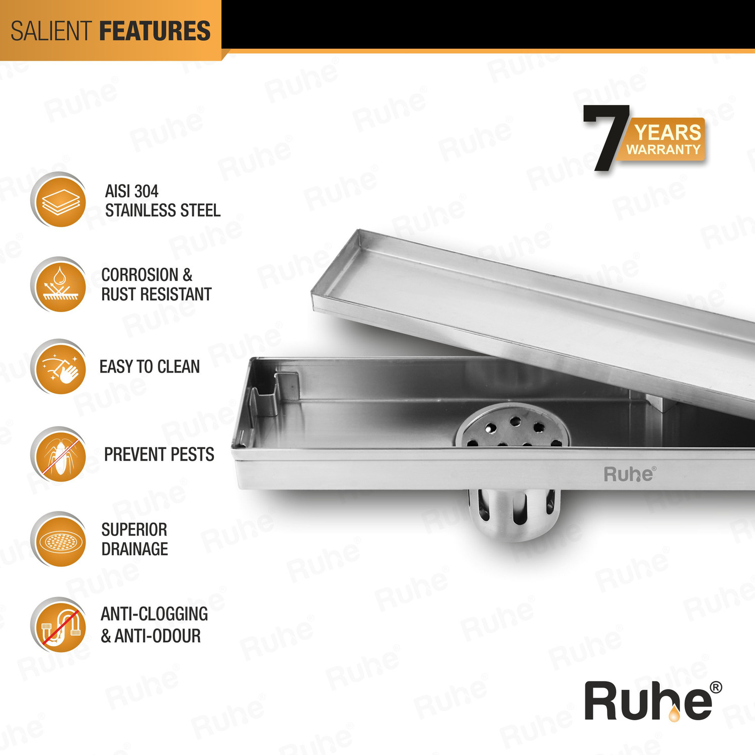 Image of RUHE Floor Stainless Steel Push Down Strainer