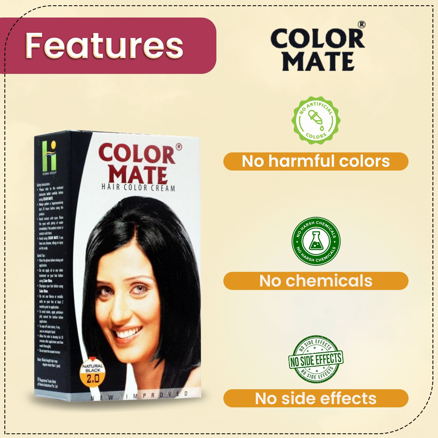 Image of COLOR MATE Hair Cream , Natural Black