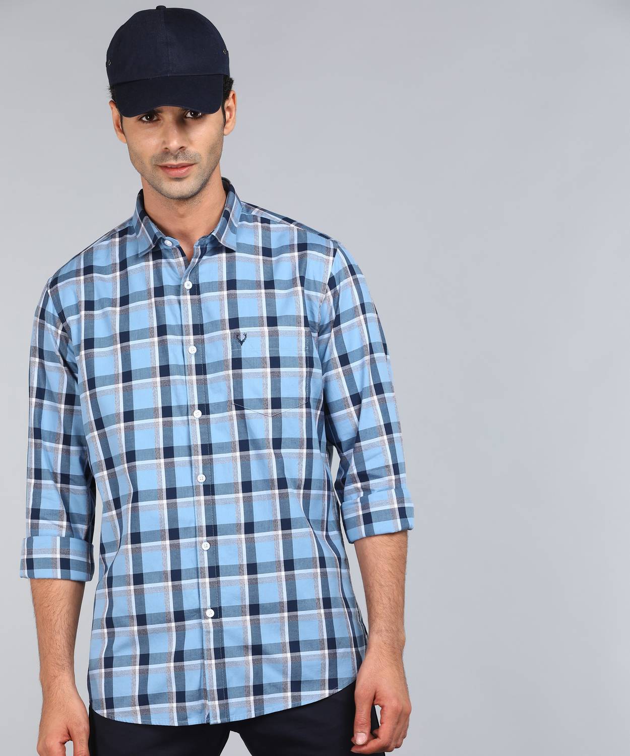 Allen Solly Men Checkered Casual Blue Shirt