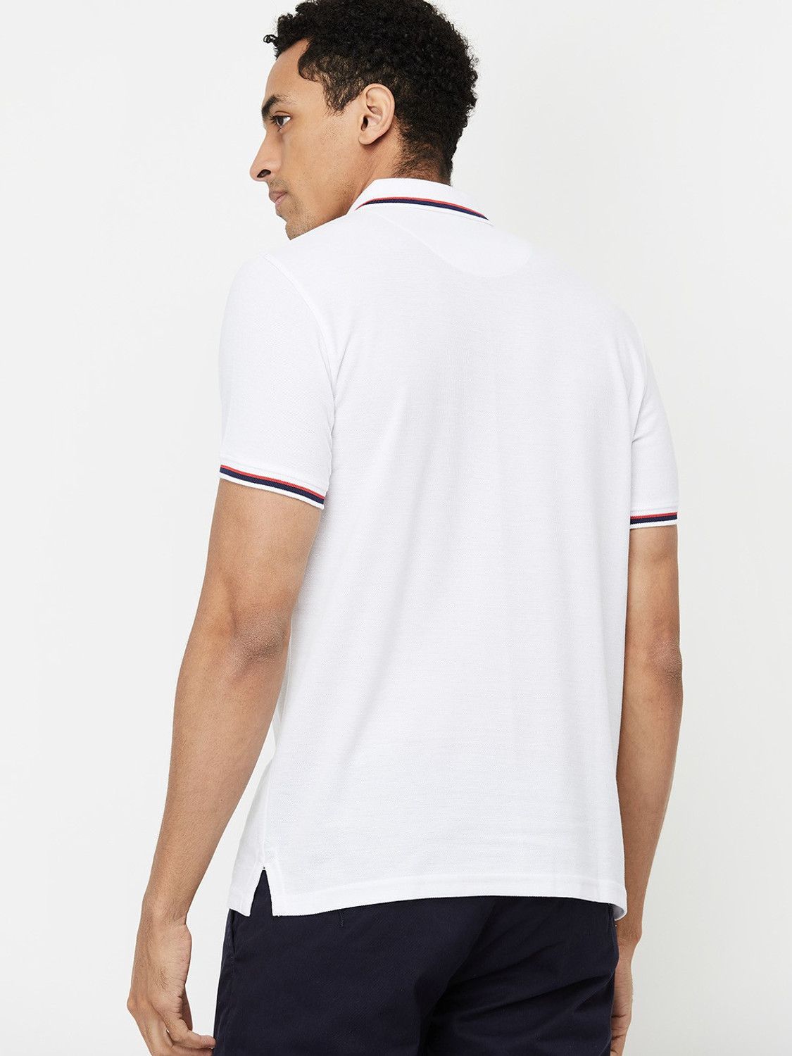 Image of MAX Solid Men Polo Neck White T-Shirt