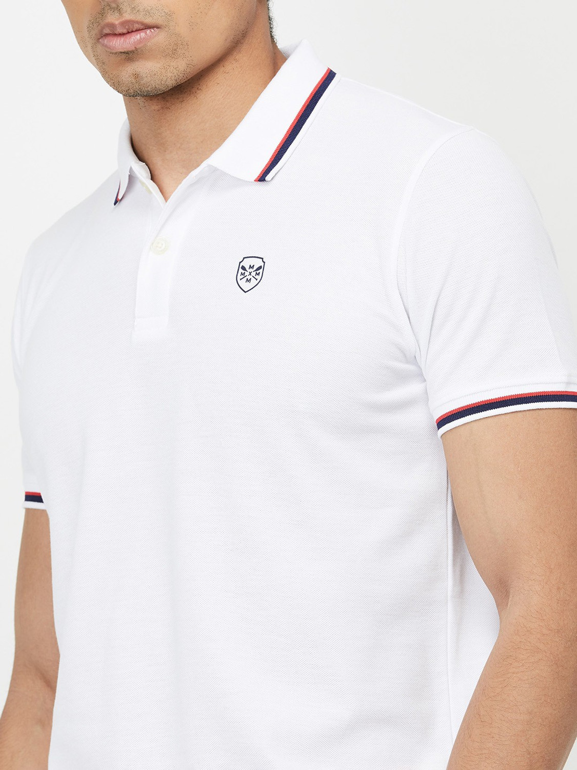 Image of MAX Solid Men Polo Neck White T-Shirt