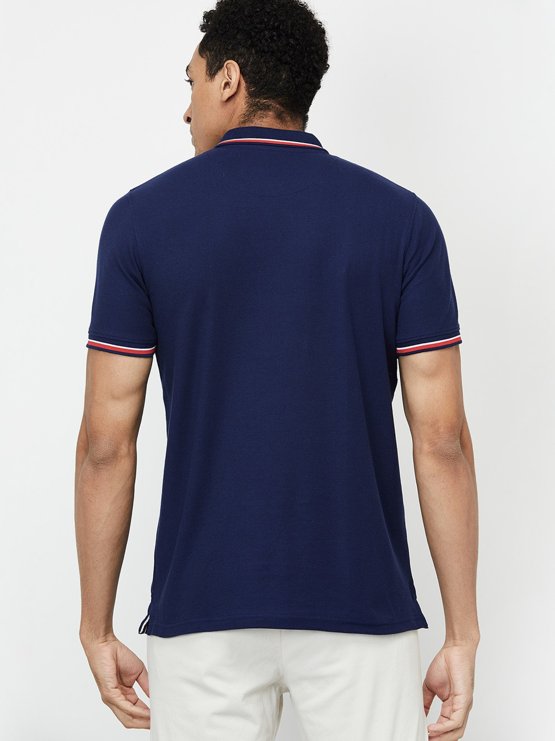 Image of MAX Solid Men Polo Neck Navy Blue T-Shirt