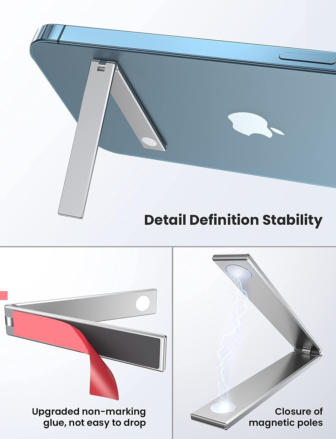 Image of MAK Foldable Pocket Magnetic Aluminum Mobile Kickstand, Adjustable Angle Mobile Holder