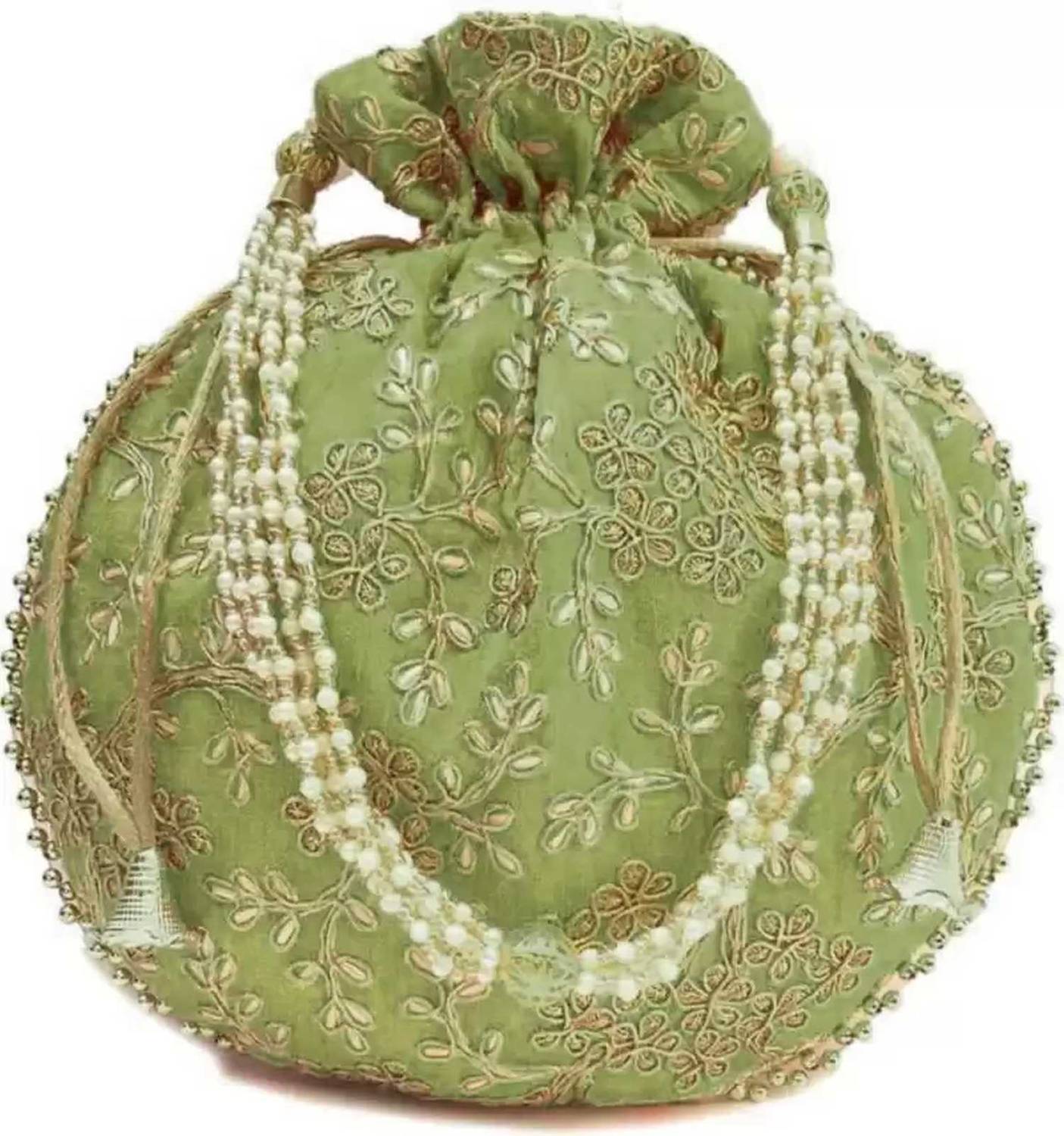 ACCESSORIZEME LIGHT GREEN EMBROIDERY POTLI Potli