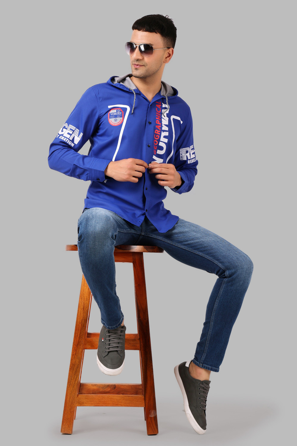 Image of Voroxy Men Printed Casual Blue Shirt