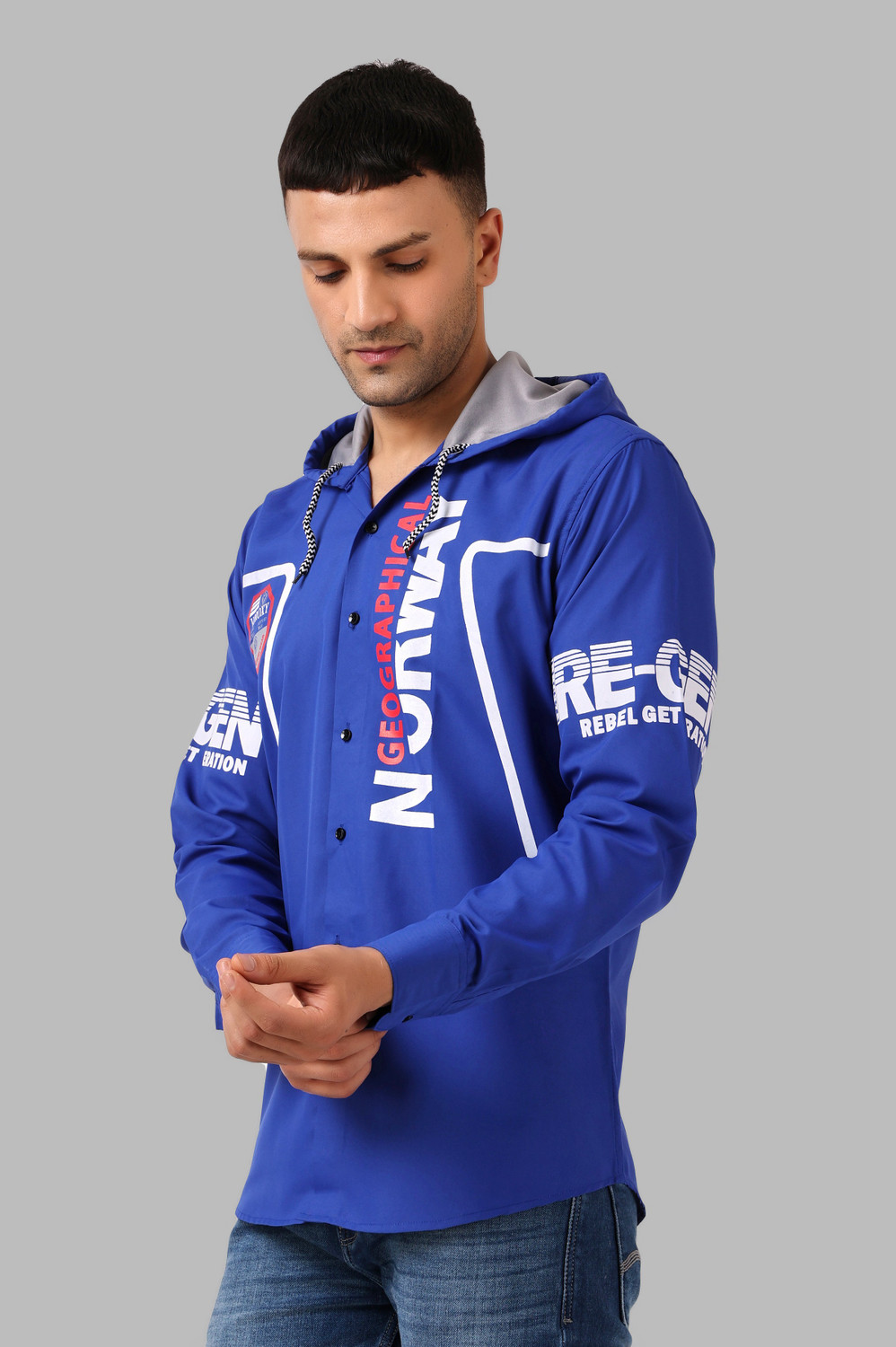 Image of Voroxy Men Printed Casual Blue Shirt