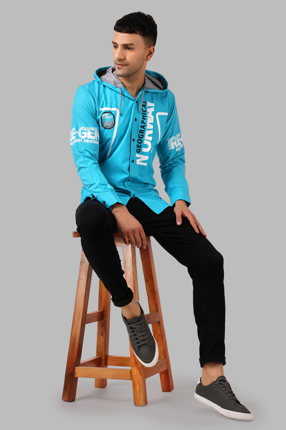 Image of Voroxy Men Printed Casual Light Blue Shirt