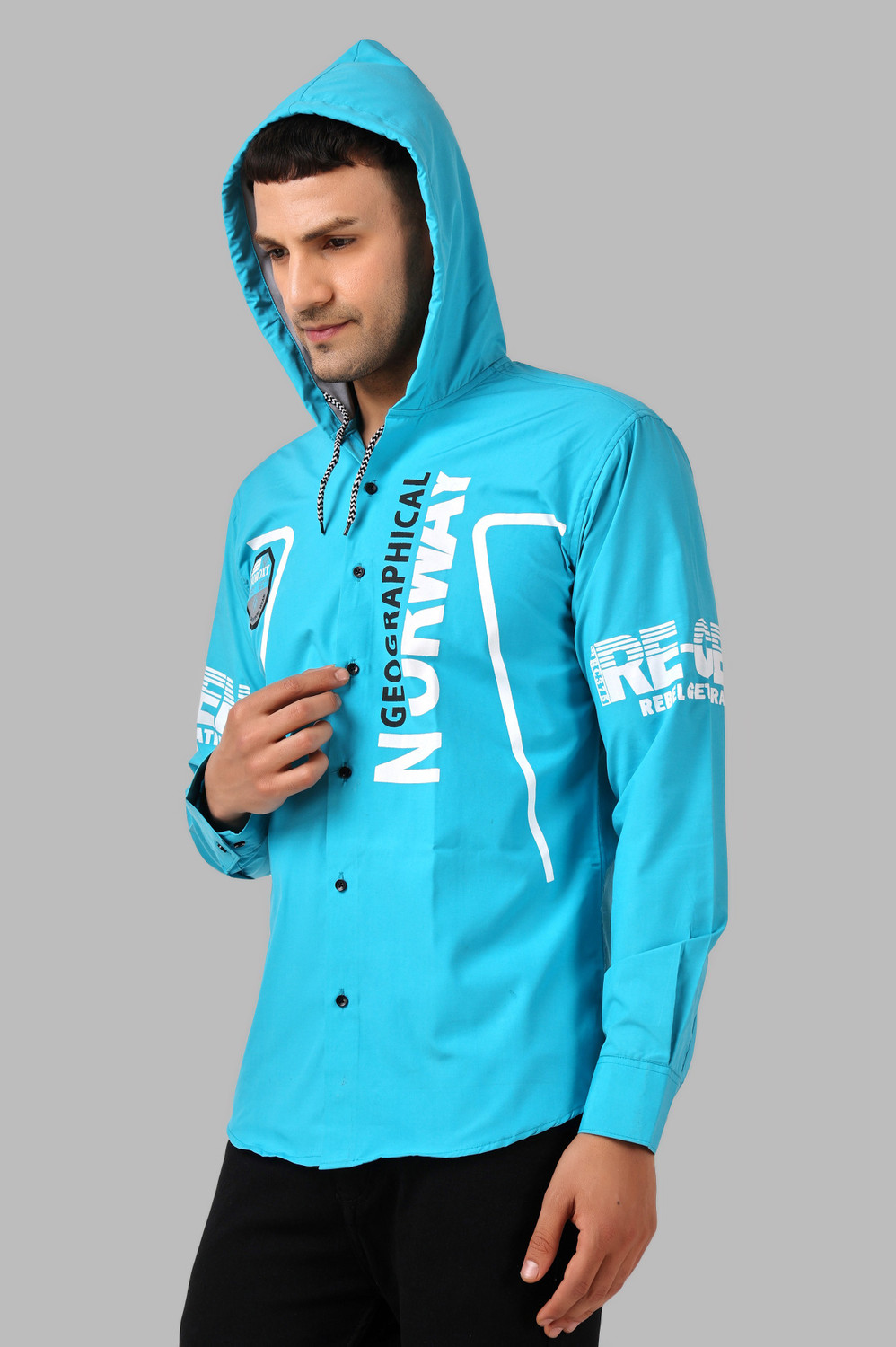 Image of Voroxy Men Printed Casual Light Blue Shirt