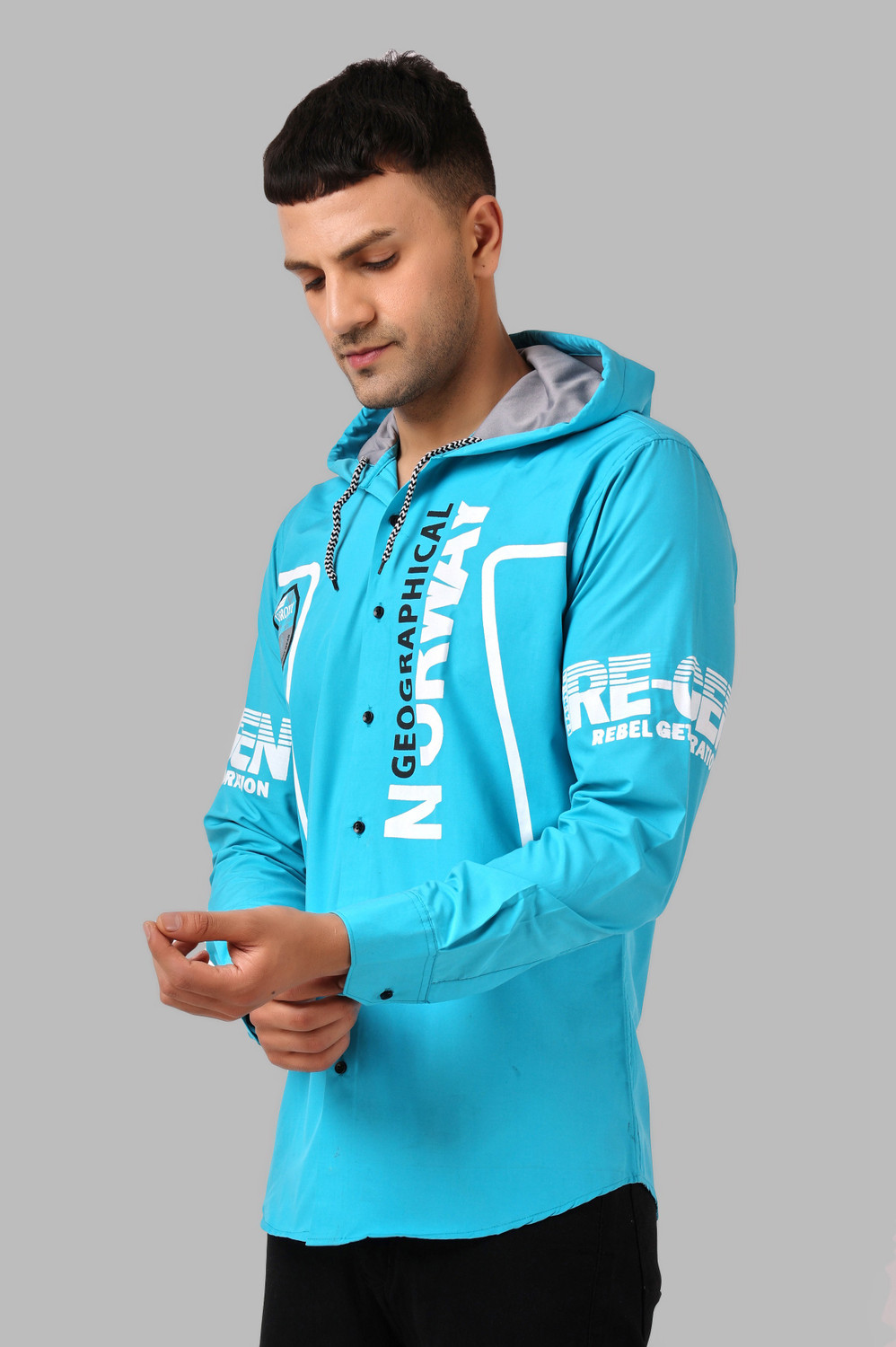 Image of Voroxy Men Printed Casual Light Blue Shirt