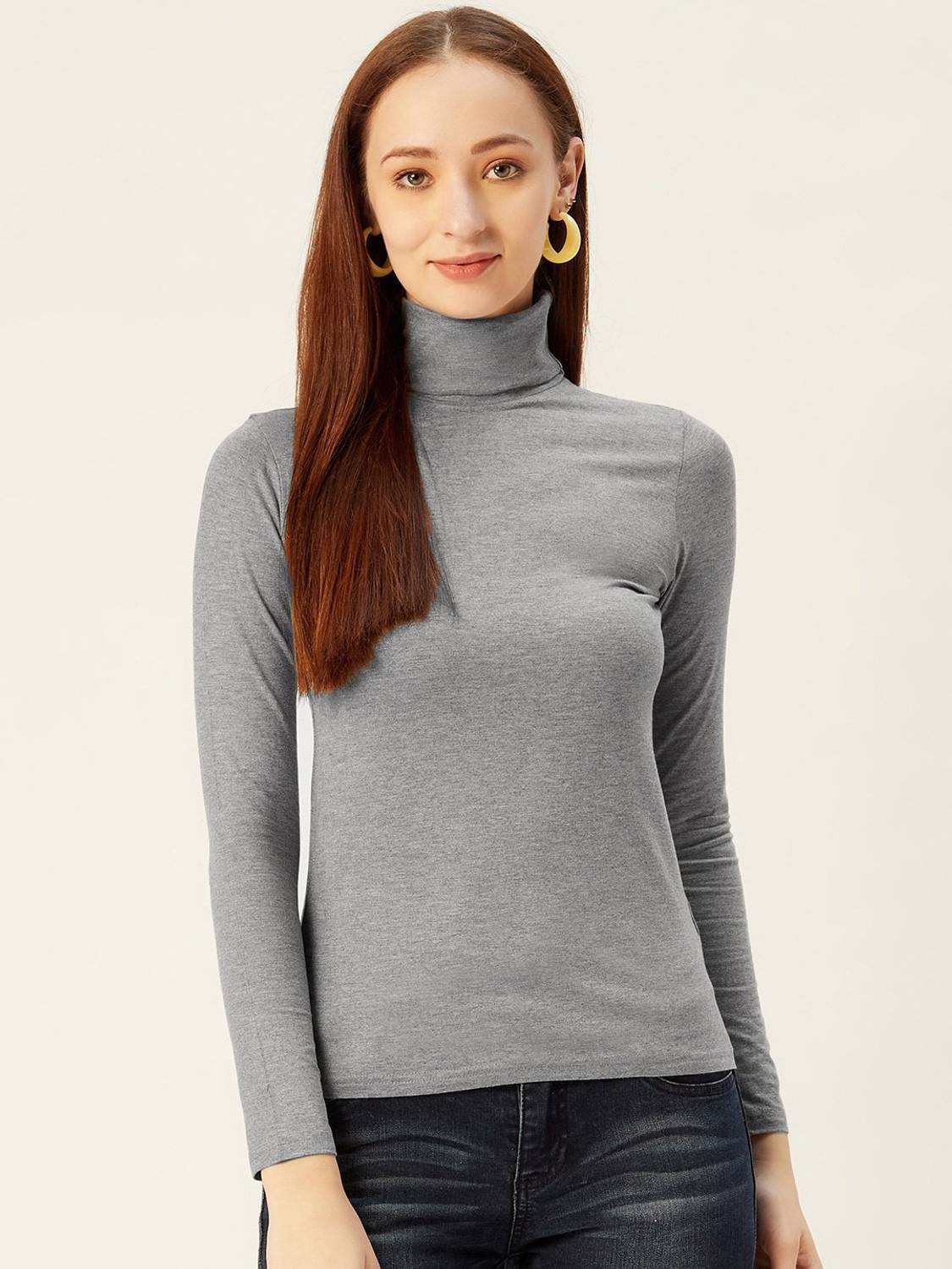 ANBICH Casual Solid Women Grey Top
