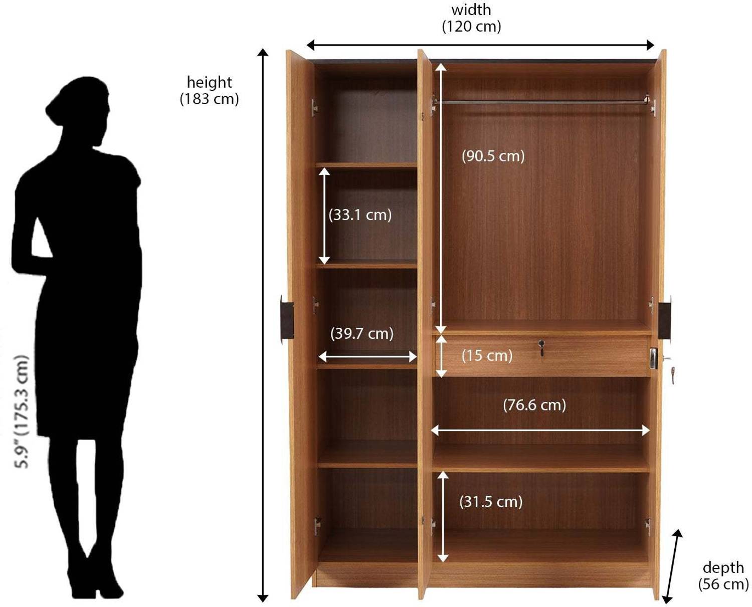 Nilkamal Milford Engineered Wood 3 Door Wardrobe Price in India