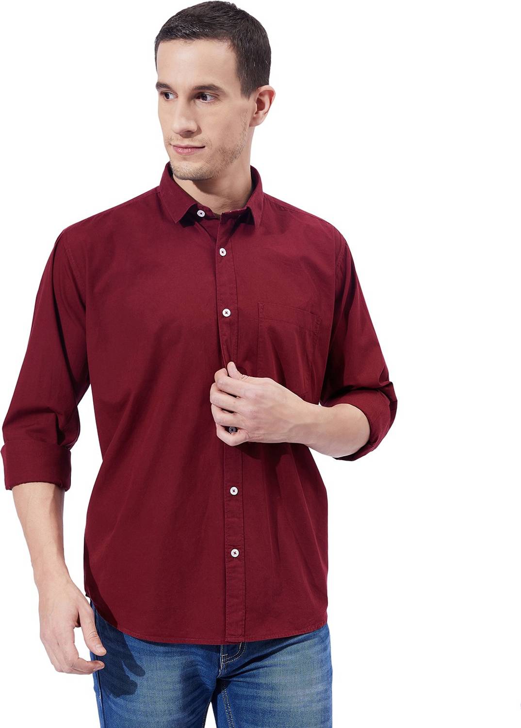 BEN MARTIN Men Solid Casual Maroon Shirt