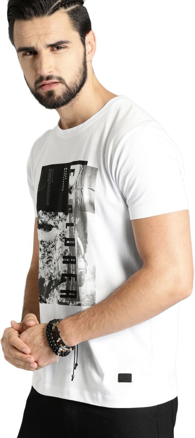 Image of Roadster Printed Men Round Neck White T-Shirt