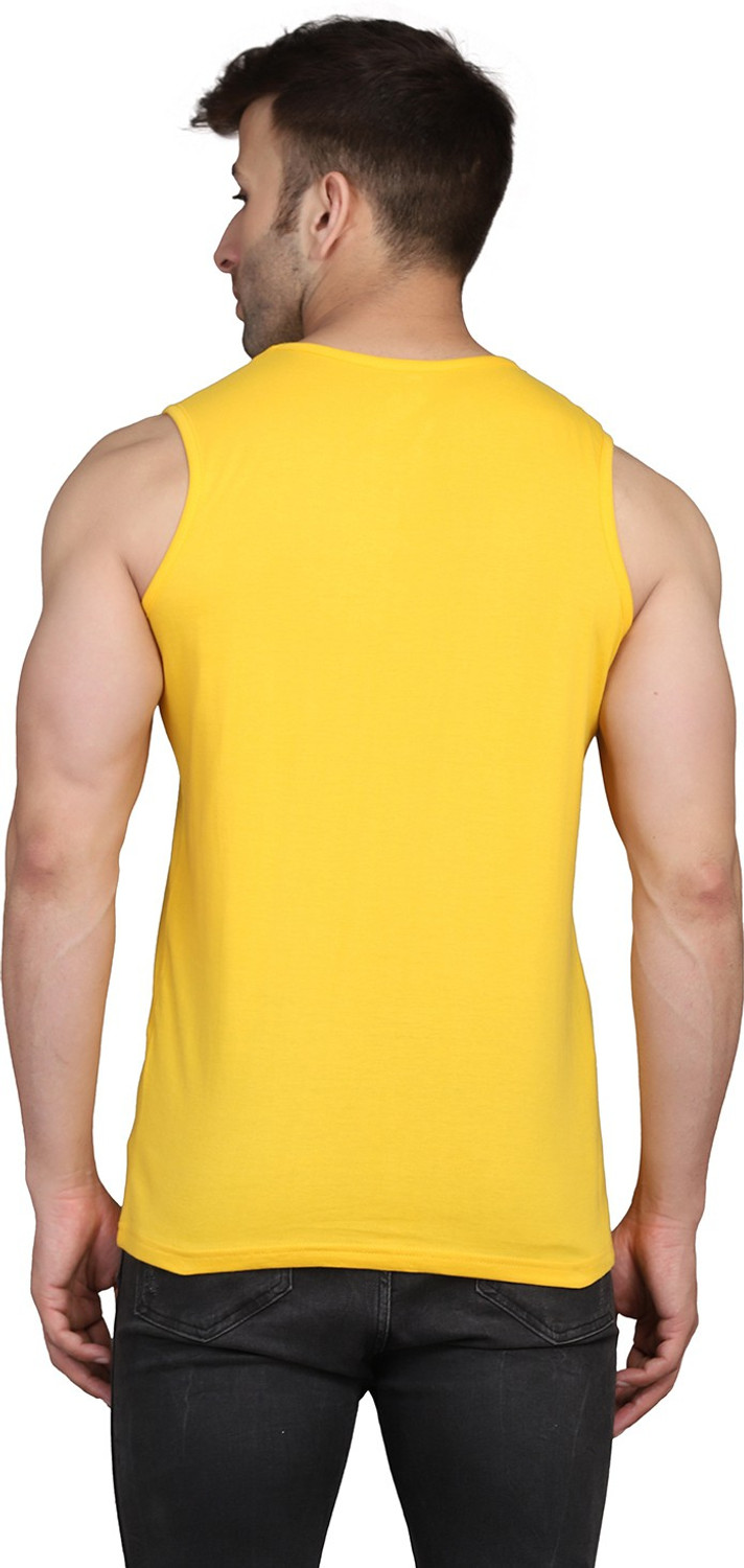 Image of SLOWLORIS Typography Men Round Neck Yellow T-Shirt