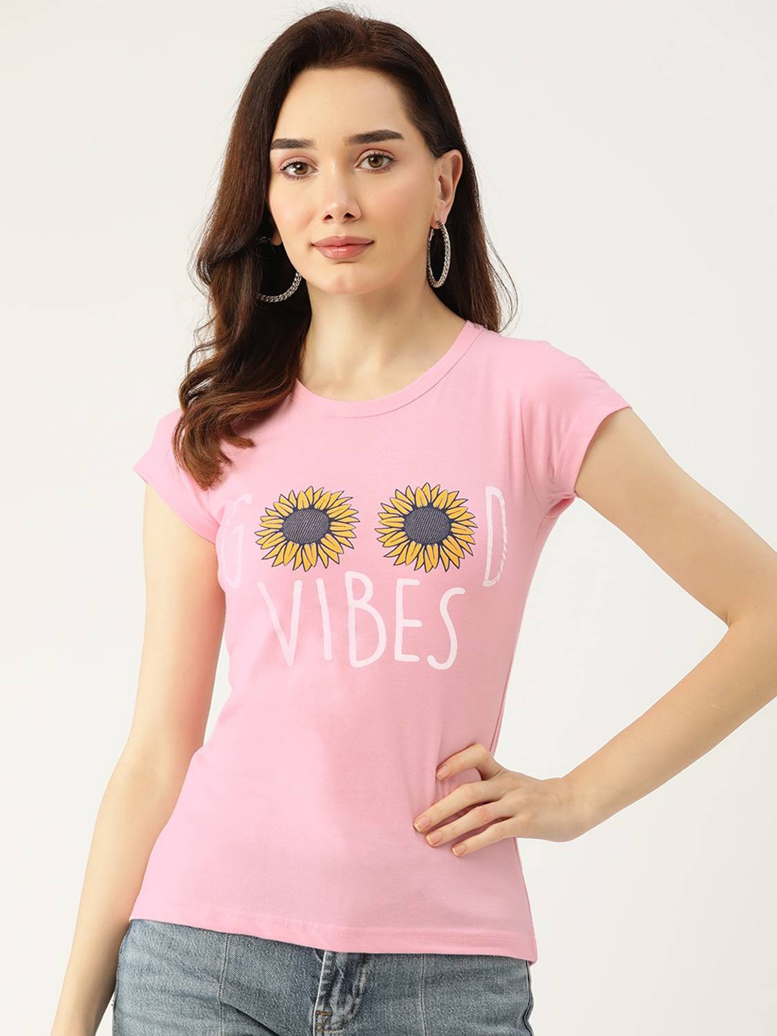 Broowl Casual Graphic Print Women Pink Top