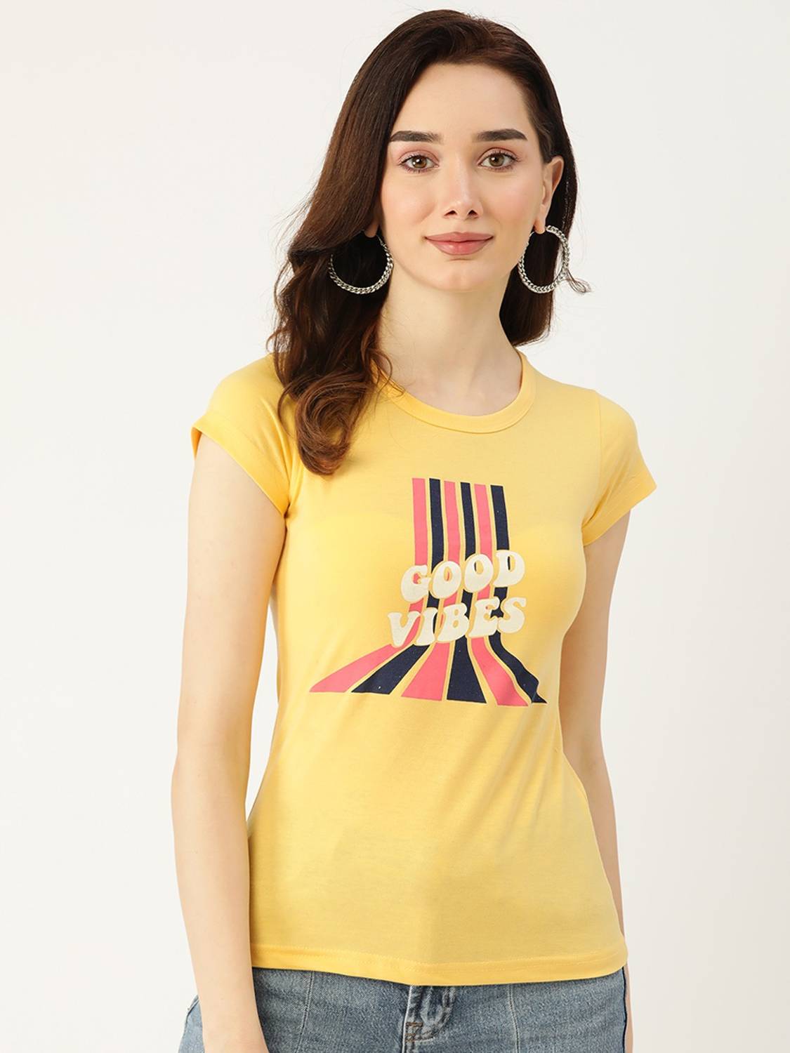 Broowl Casual Graphic Print Women Yellow Top