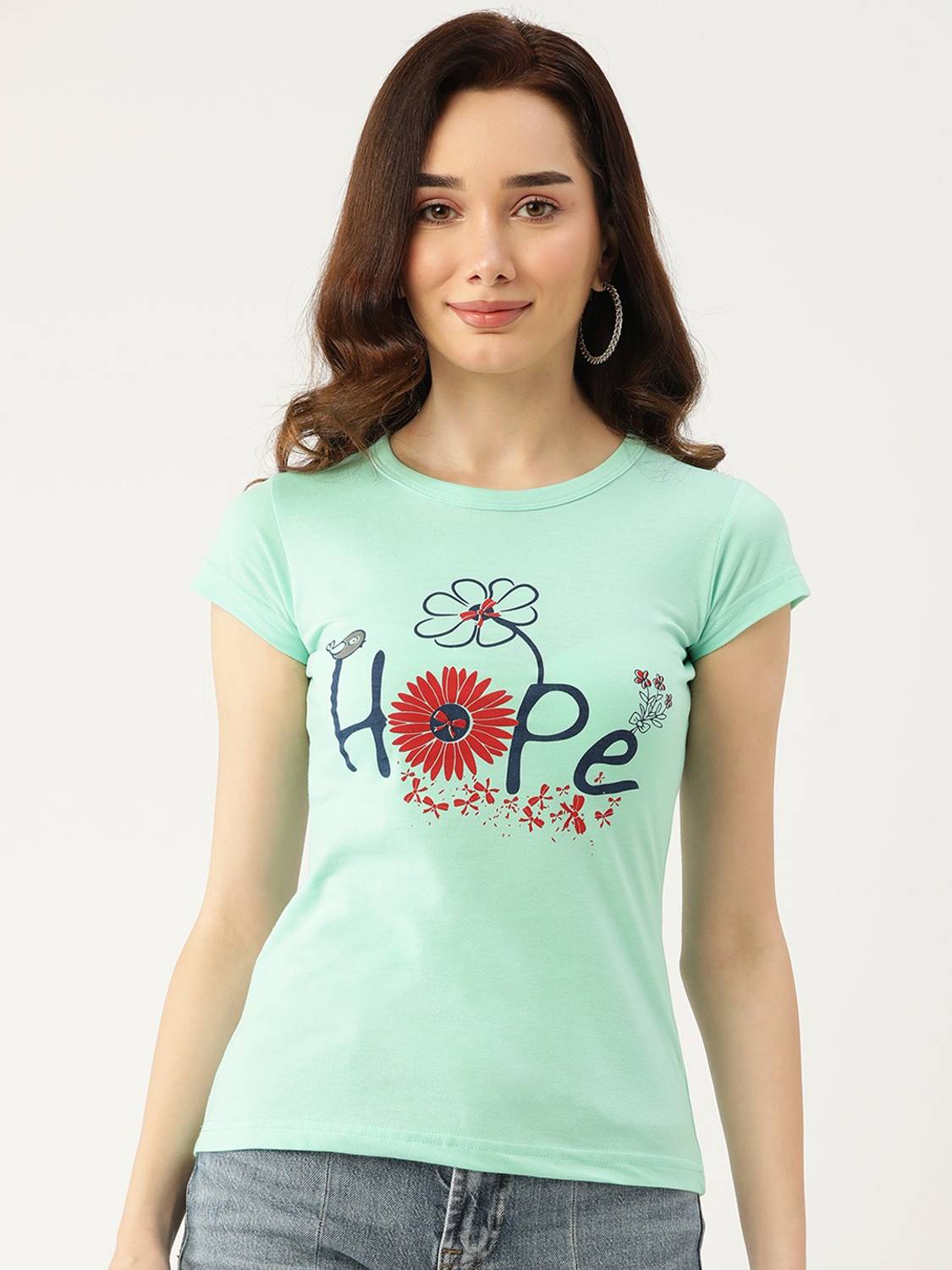 Broowl Casual Graphic Print Women Light Green Top