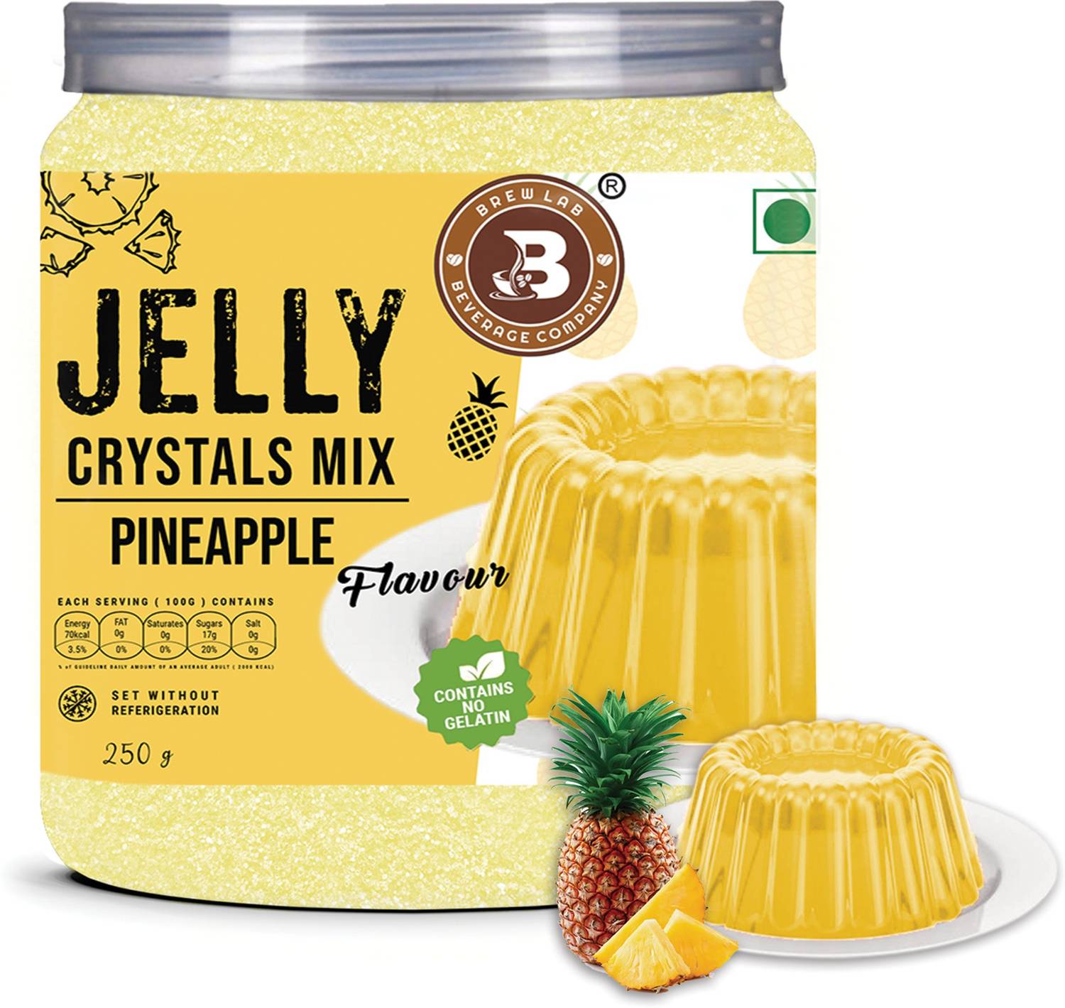 Brew Lab Jelly Crystal Mix For Making Jelly -Pineapple Flavor | Easy To Make | No Gelatin 250 g