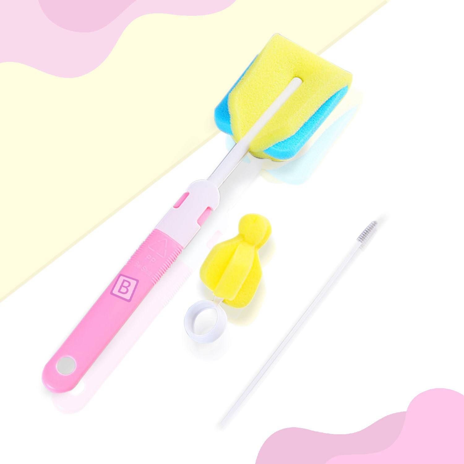 Bembika Baby Bottle Brush 3 Pcs, Silicone Baby Bottle Brush Cleaner (Pink Color)