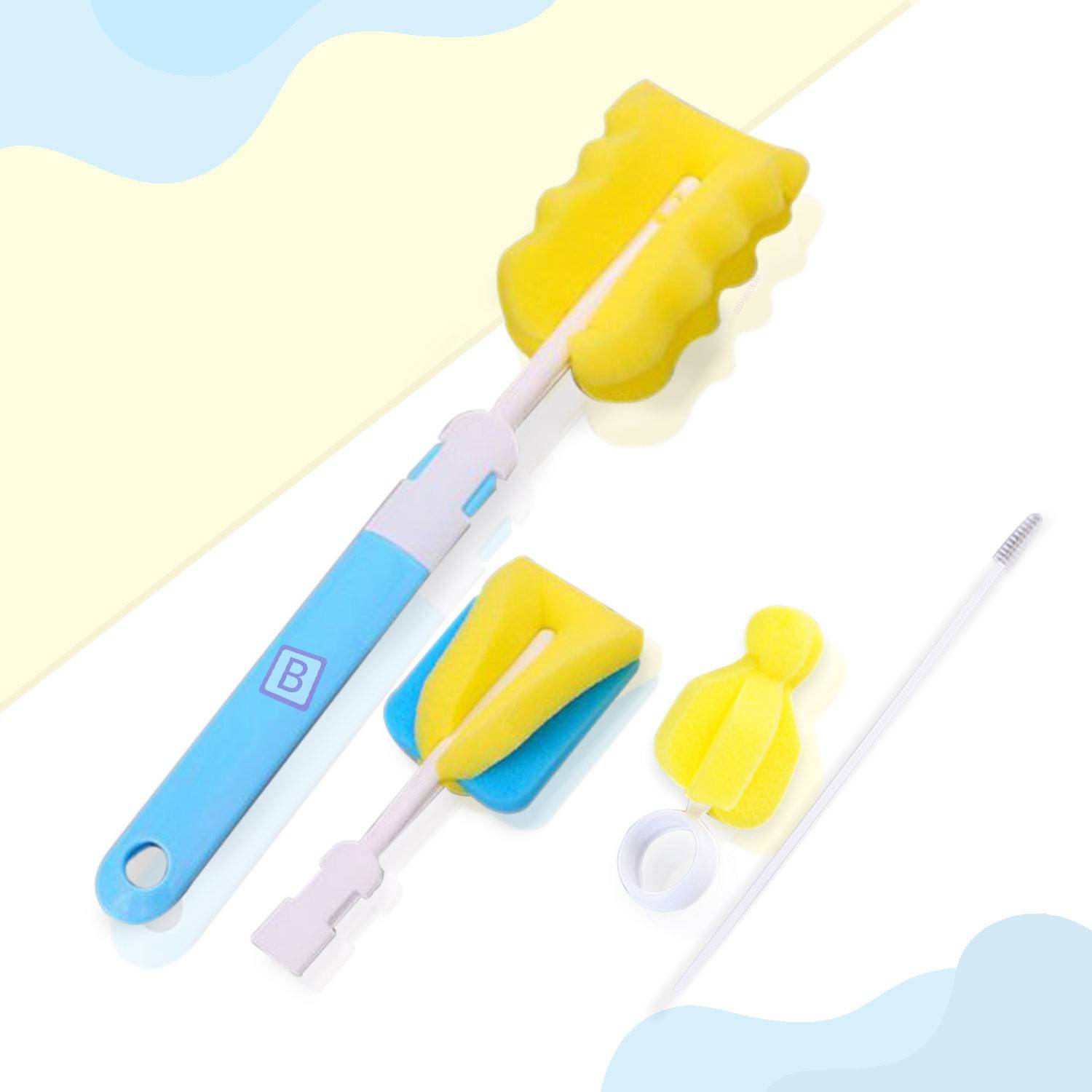 Bembika Baby Bottle Brush 4 Pcs, Silicone Baby Bottle Brush Cleaner (Blue Color)