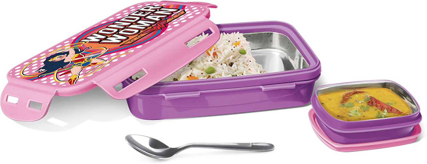 Image of MILTON Steely Prime Insulated Big Tiffin Box, 500ml, with Inner Container,100ml, Purple 1 Containers Stainless Steel, Polypropylene Office Lunch Box