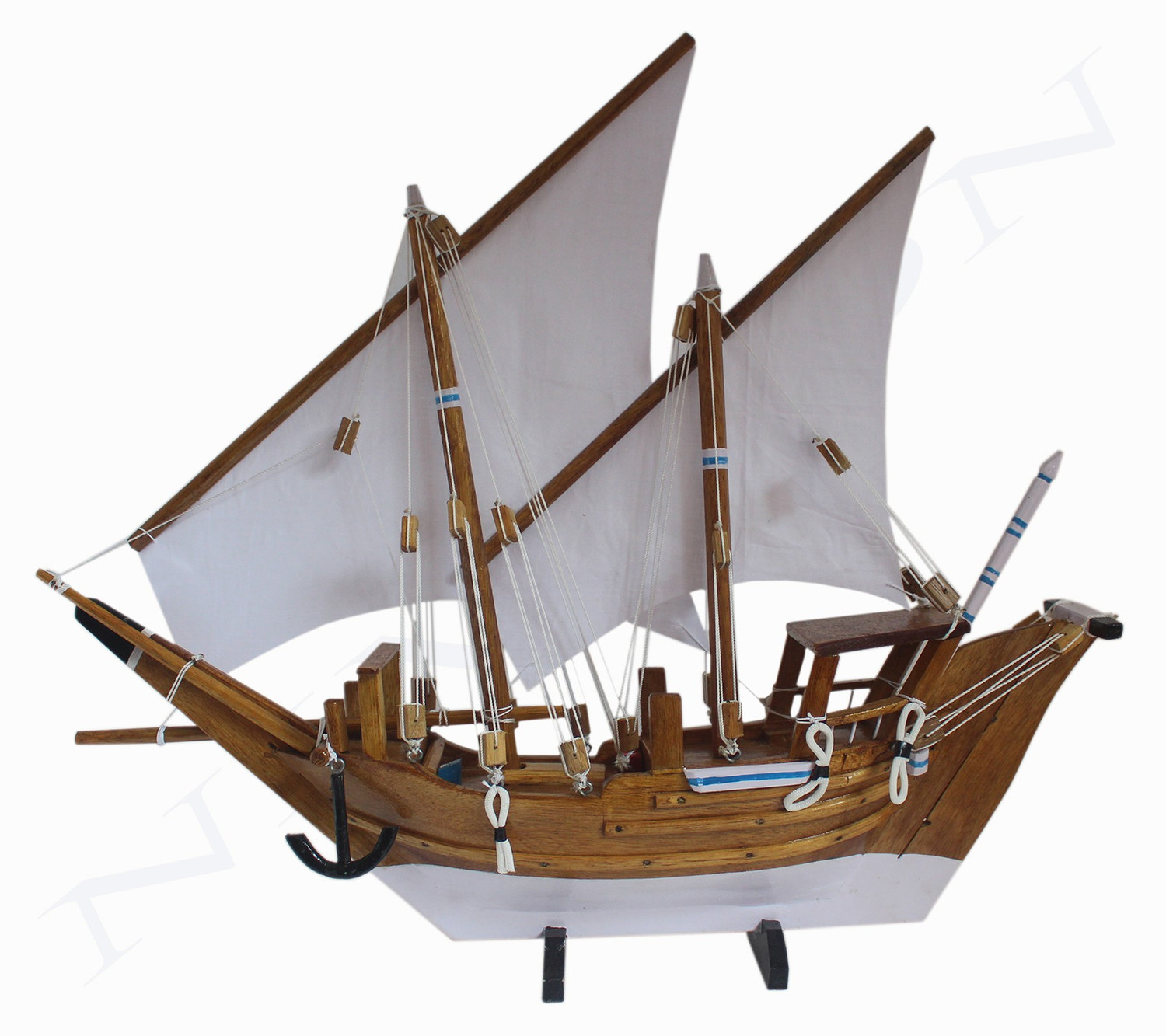 Image of Nimton Kerala Wooden Boat (4 Inch Base - Len : 30 CM | Hgt : 24 CM | Wth : 6 CM) Decorative Showpiece - 24 cm