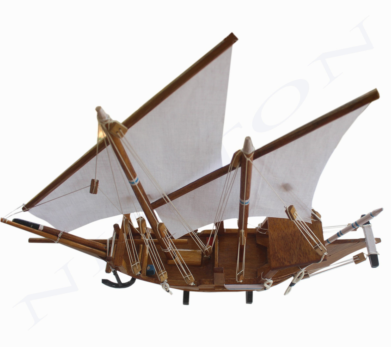 Image of Nimton Kerala Wooden Boat (4 Inch Base - Len : 30 CM | Hgt : 24 CM | Wth : 6 CM) Decorative Showpiece - 24 cm