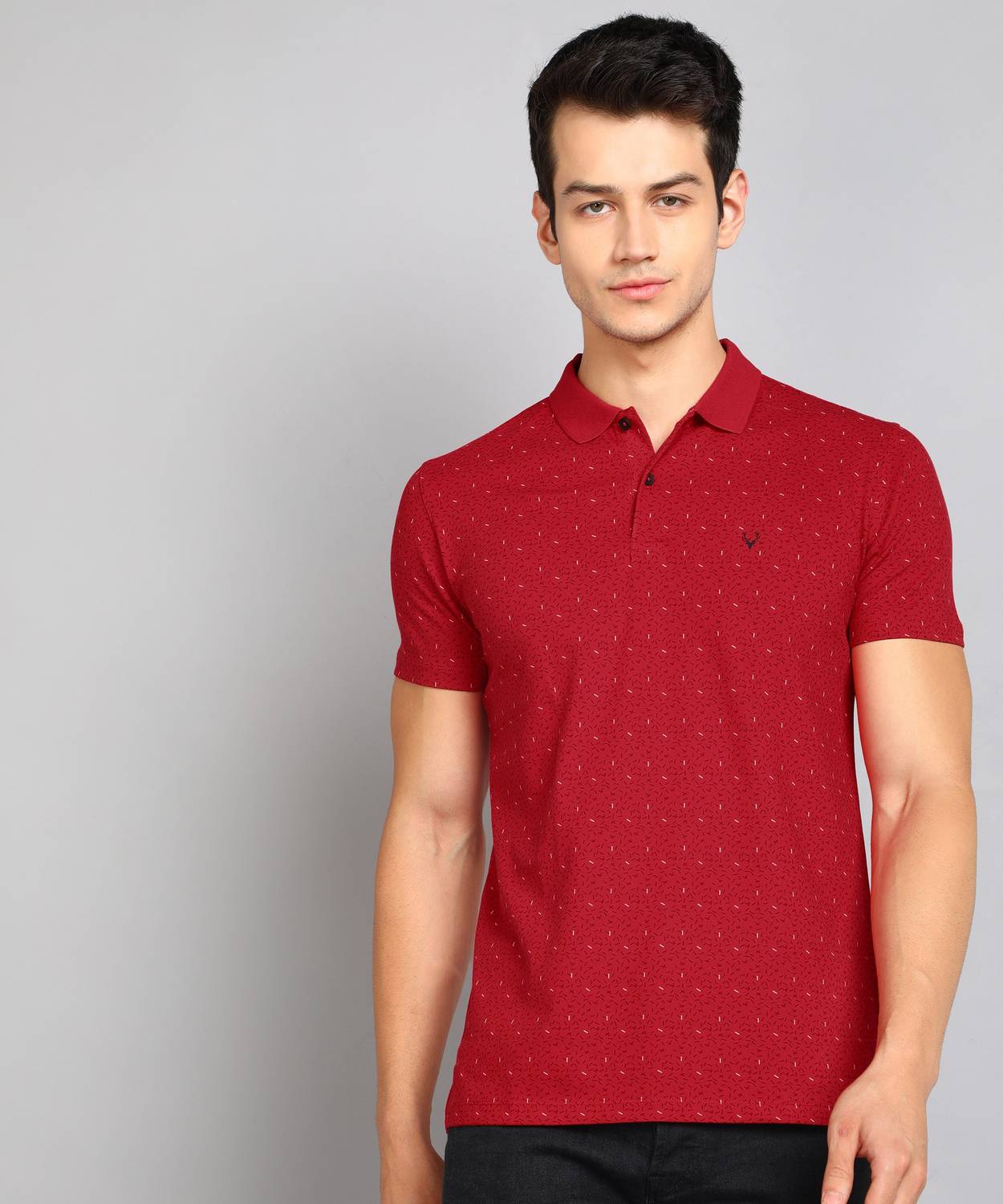 Allen Solly Printed Men Polo Neck Red T-Shirt