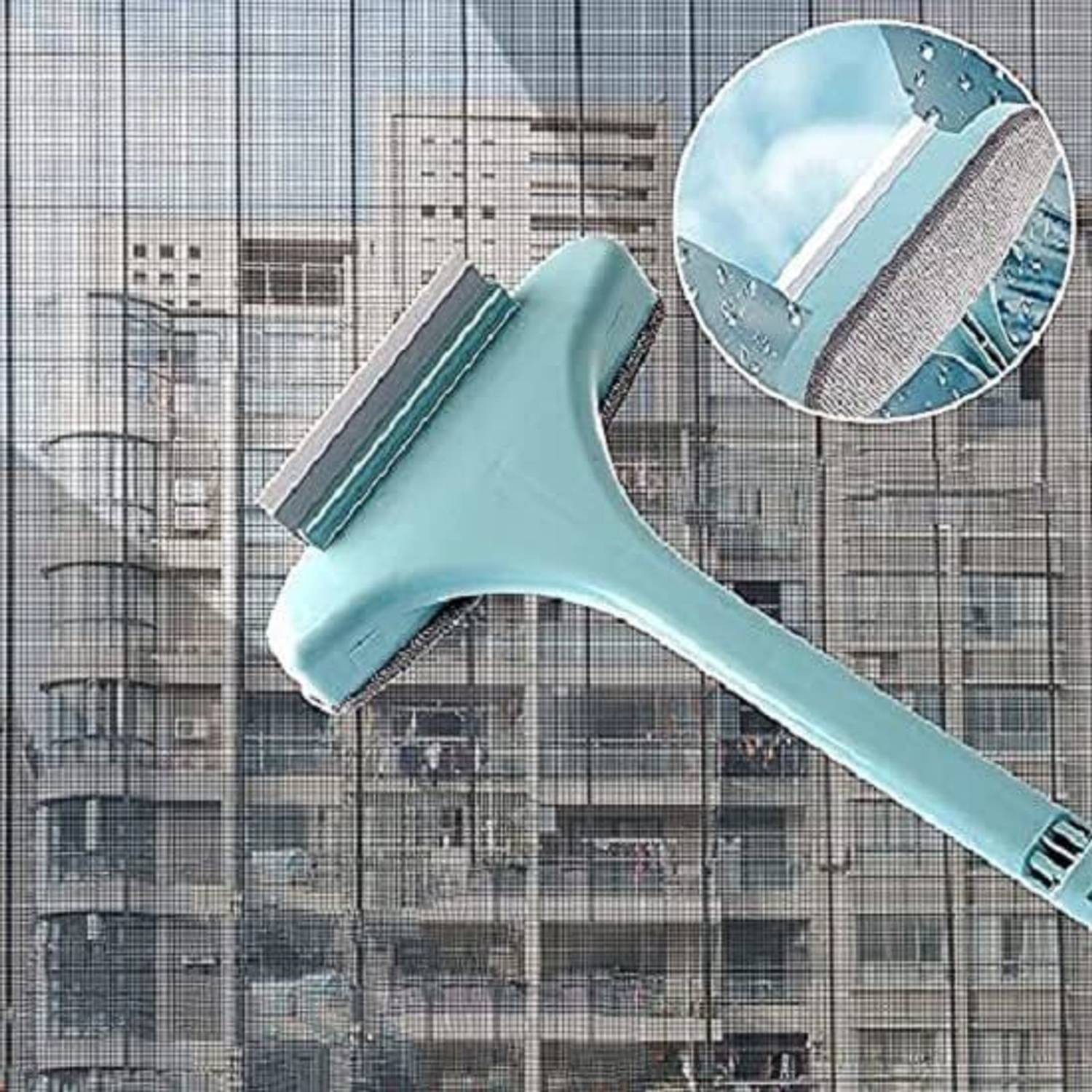 ARANKA 2 in 1 Double-Sided Mesh Window Cleaning Brush & Wiper with Extended Handle Plastic Wet and Dry Brush