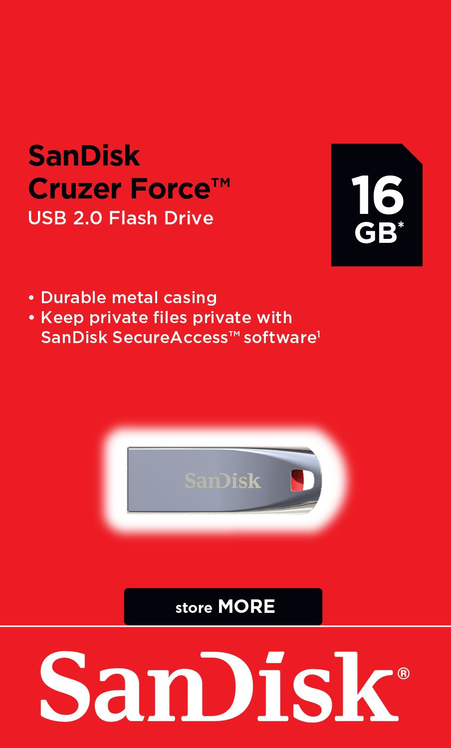 Image of SanDisk SDCZ71-016G-I35 / Cruzer Force 16 GB Pen Drive Compatible with Desktop Computer, Tablet, Audio Player, Laptop USB 2.0 Metal Case