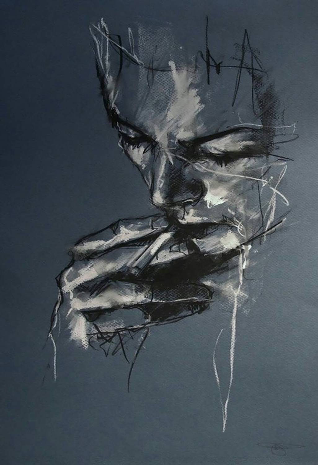Poster Digital Painting Smoking Man Sketch sl328 (Wall Poster