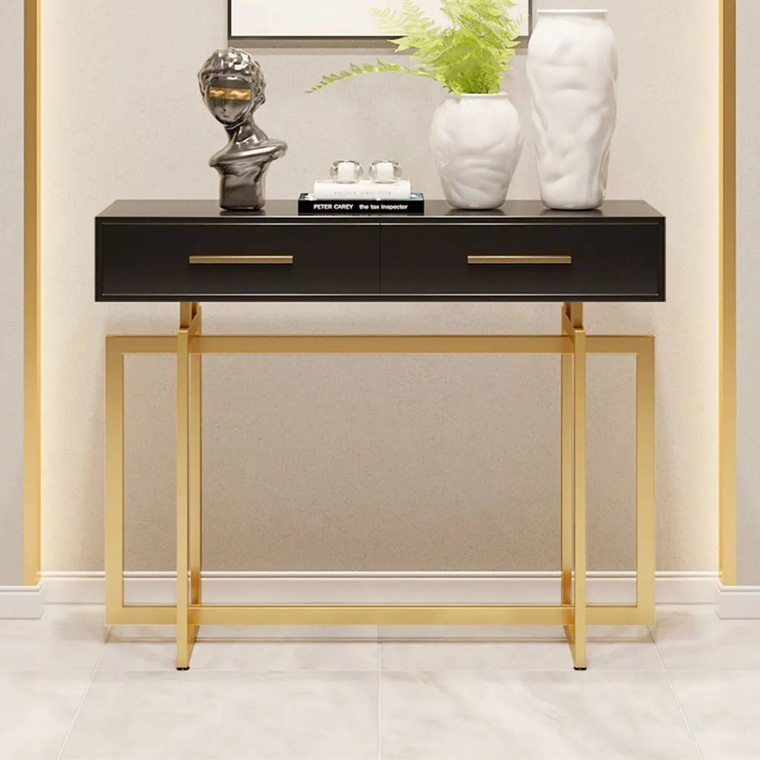 NG Decor 40" Modern Black Console Table with Storage Drawers and