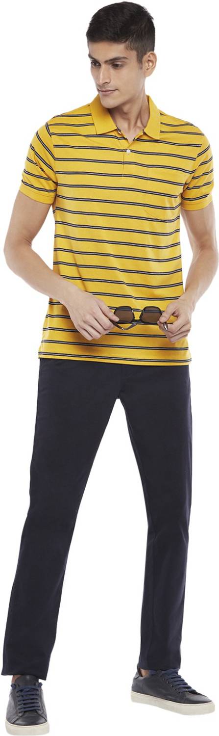 Byford by Pantaloons Striped Men Polo Neck Yellow T-Shirt